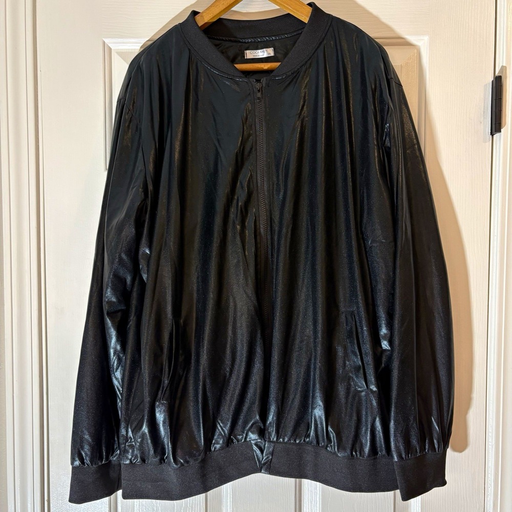 Coofandy Mens Black Lightweight Bomber Jacket 2XL Faux Leather Satin Greaser